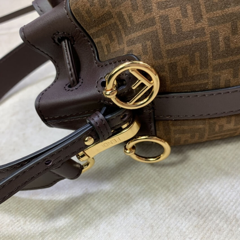 Fendi Mon Tresor Brown Leather Mini-Bolsa con FF Print 8BS010-14