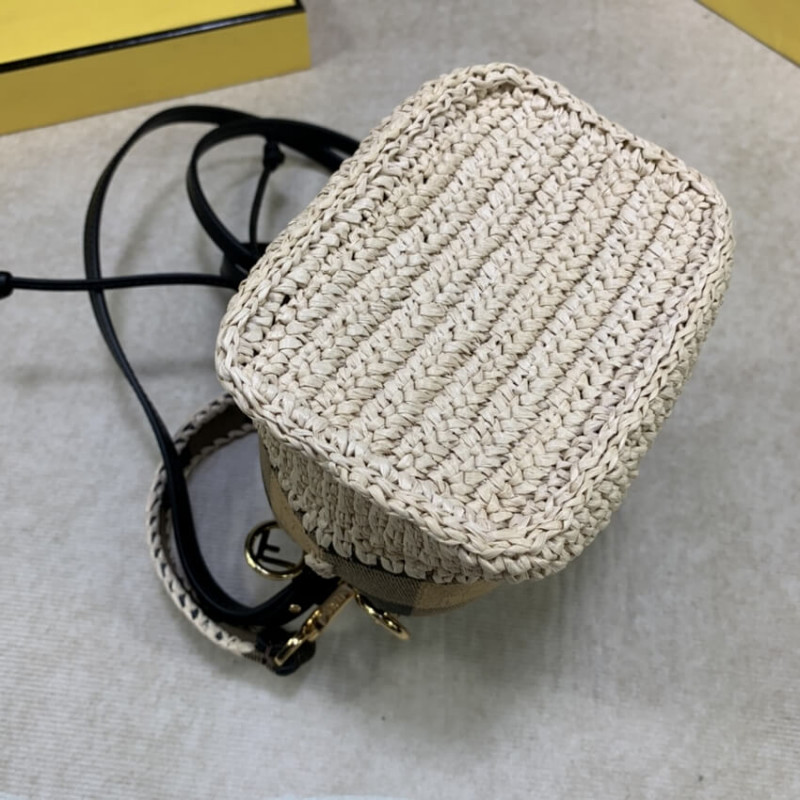 Fendi Brown Mon Tresor Mini Canvas&Raffia Bucket Bolsa 2028-10