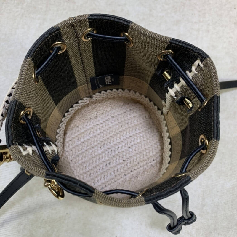 Fendi Brown Mon Tresor Mini Canvas&Raffia Bucket Bolsa 2028-13
