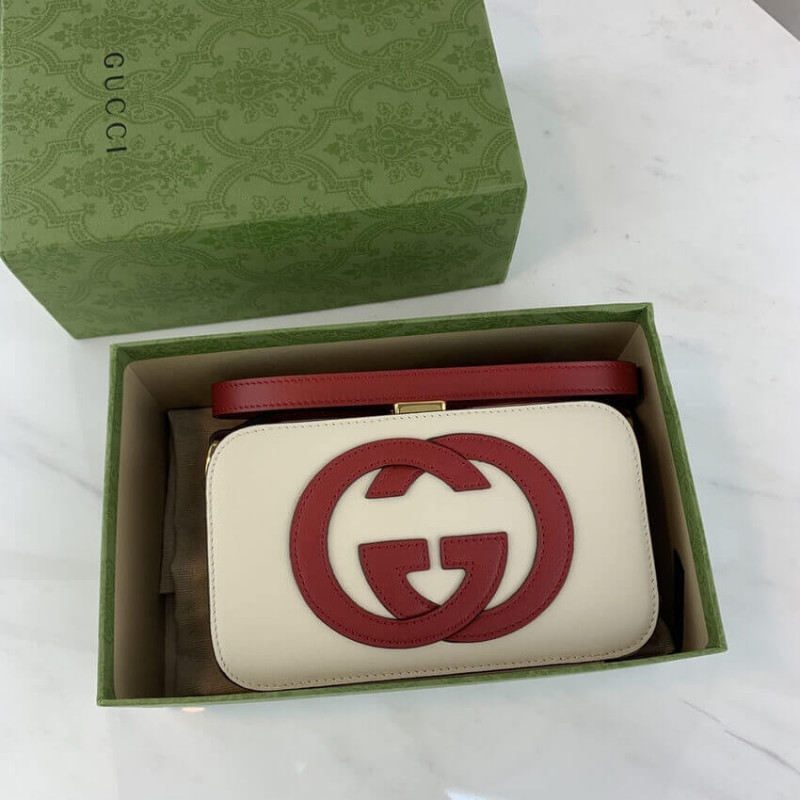 Gucci entrelazado g mini bolso en cuero blanco 658230-11