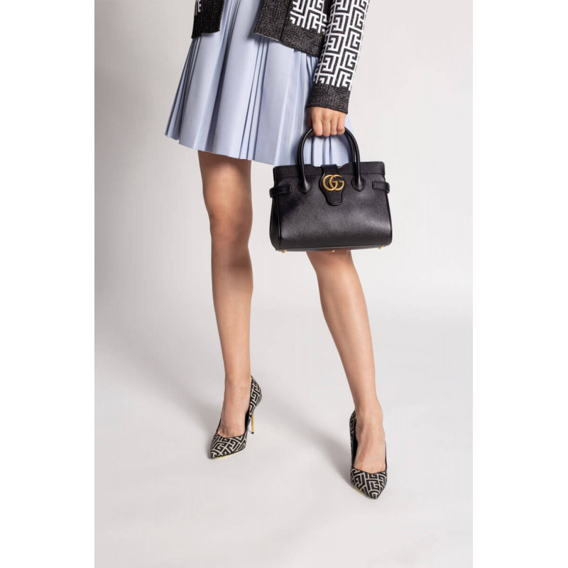 Bolsa de mango superior pequeño Gucci con doble G en cuero negro 658450-2