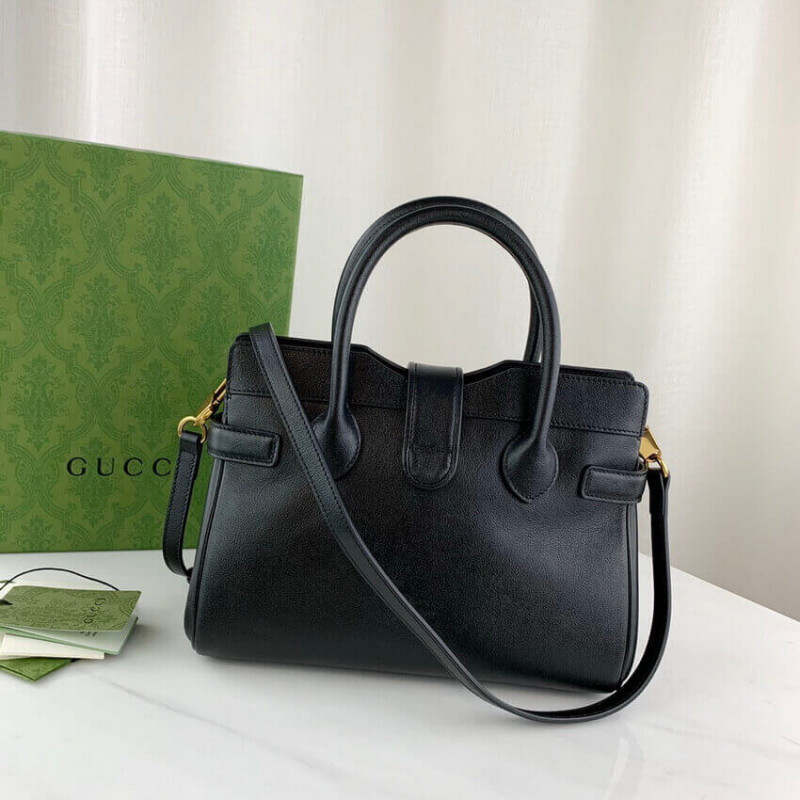 Bolsa de mango superior pequeño Gucci con doble G en cuero negro 658450-5