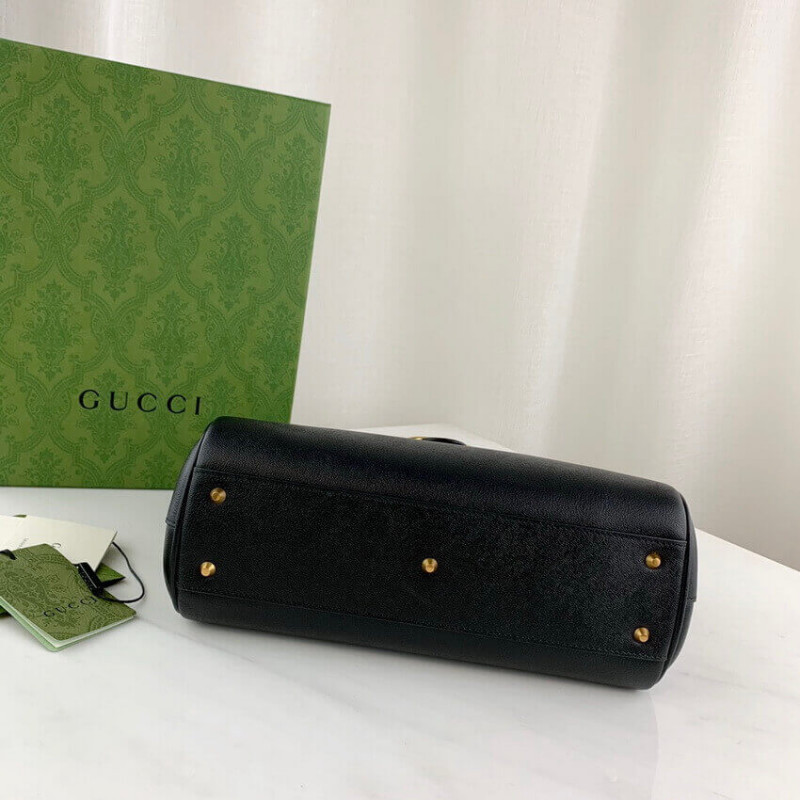Bolsa de mango superior pequeño Gucci con doble G en cuero negro 658450-6