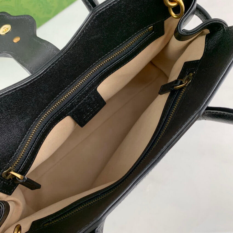 Bolsa de mango superior pequeño Gucci con doble G en cuero negro 658450-10