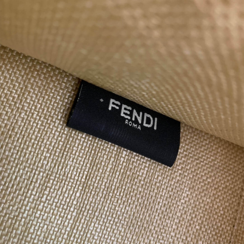 Fendi Sunshine Medium Shopper Woven Raffia Tote 8BH386 Beige-8