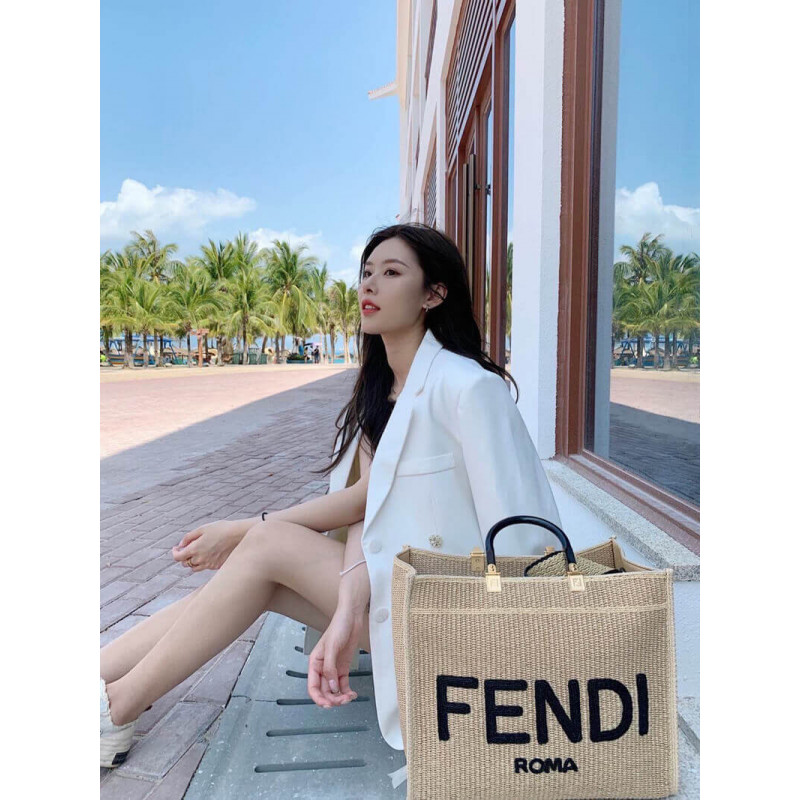 Fendi Sunshine Shopper Boating Raffia Tote 8BH372 Beige-4