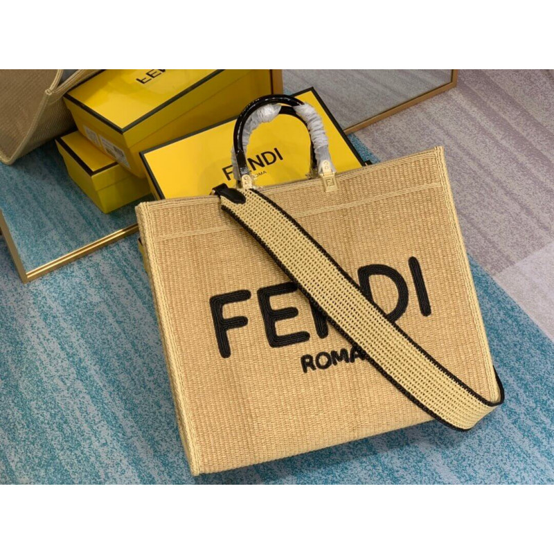 Fendi Sunshine Shopper Boating Raffia Tote 8BH372 Beige-6