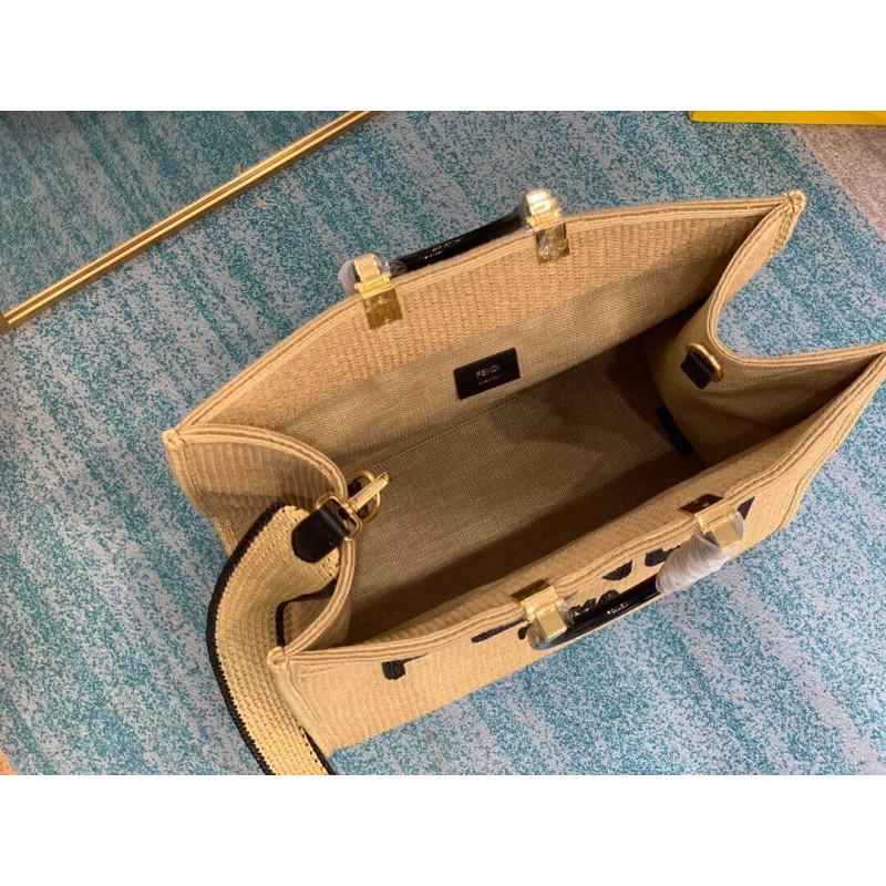 Fendi Sunshine Shopper Boating Raffia Tote 8BH372 Beige-7