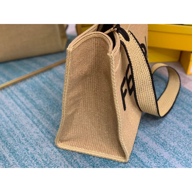 Fendi Sunshine Shopper Boating Raffia Tote 8BH372 Beige-8