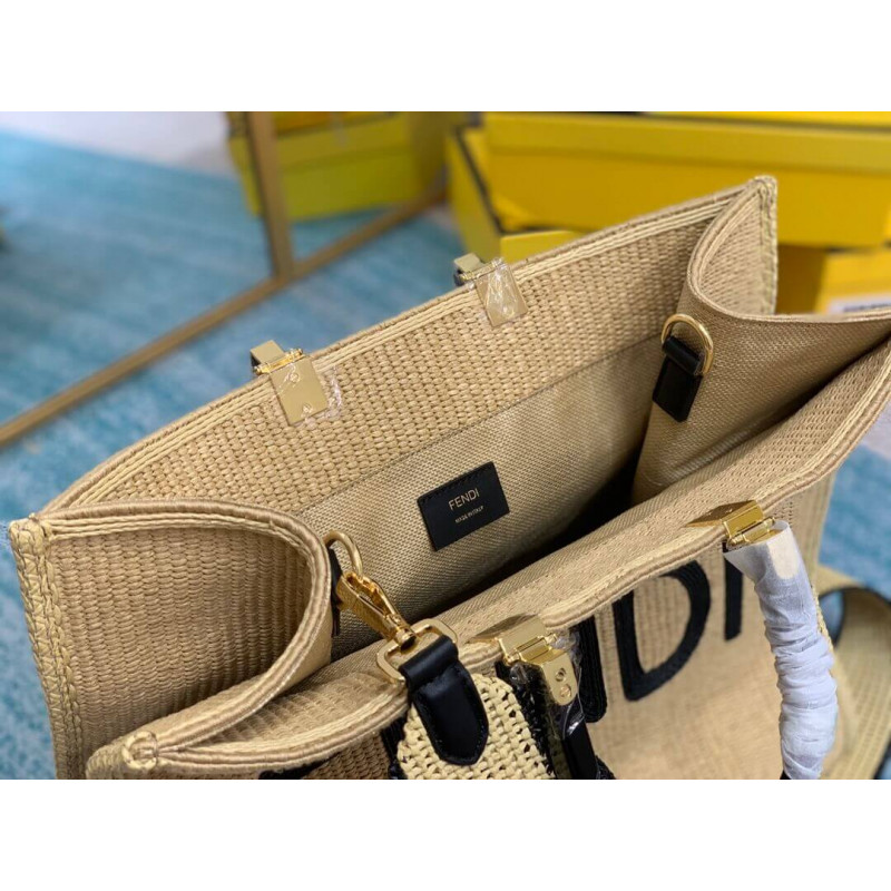 Fendi Sunshine Shopper Boating Raffia Tote 8BH372 Beige-9