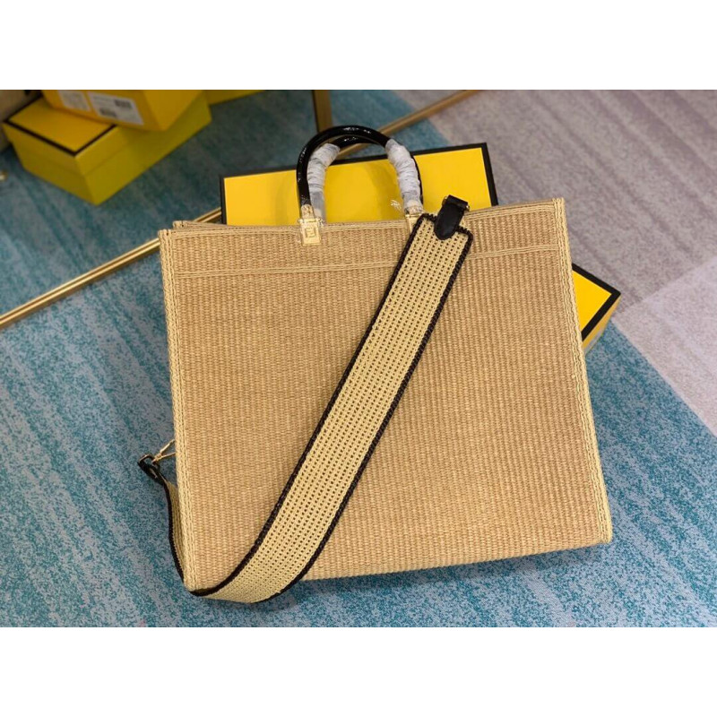 Fendi Sunshine Shopper Boating Raffia Tote 8BH372 Beige-10