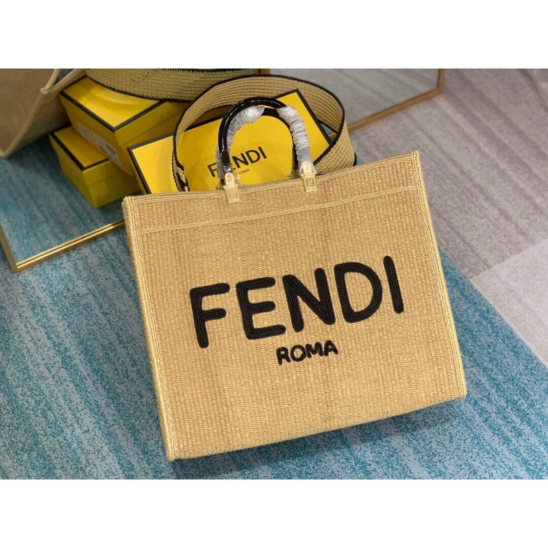 Fendi Sunshine Shopper Boating Raffia Tote 8BH372 Beige-11