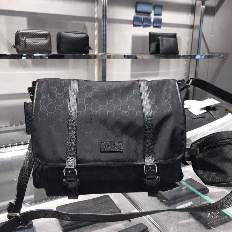 Gucci GG Guccissima Black Medium Nylon Messenger Bolsa 510334-1