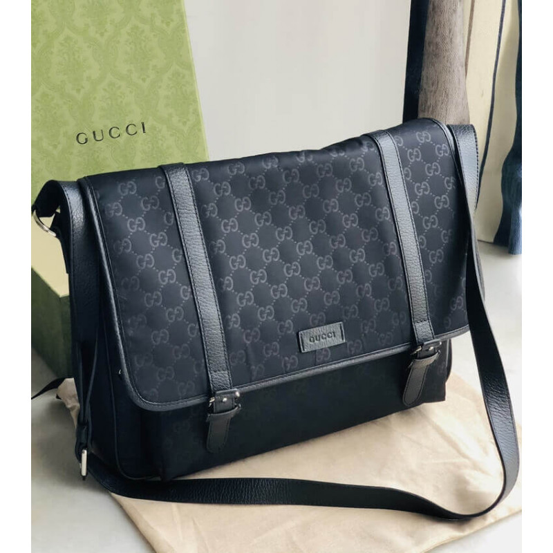 Gucci GG Guccissima Black Medium Nylon Messenger Bolsa 510334-3