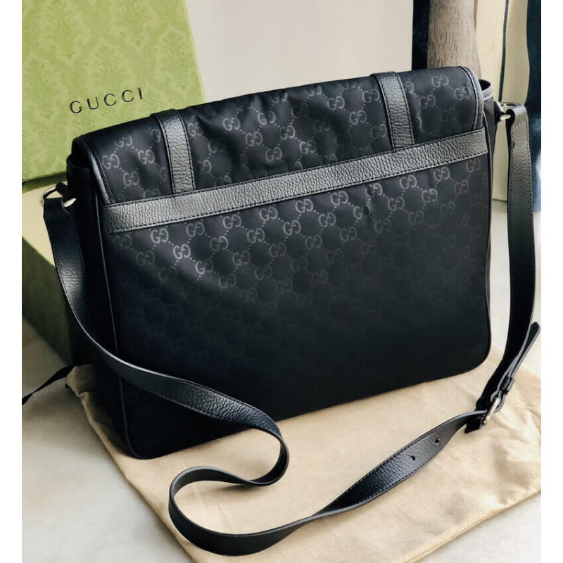 Gucci GG Guccissima Black Medium Nylon Messenger Bolsa 510334-4