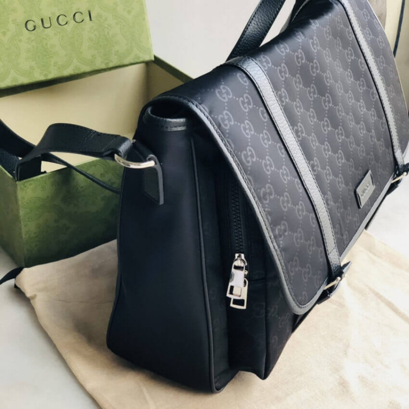 Gucci GG Guccissima Black Medium Nylon Messenger Bolsa 510334-5