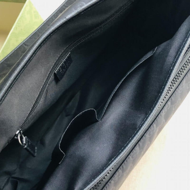 Gucci GG Guccissima Black Medium Nylon Messenger Bolsa 510334-10