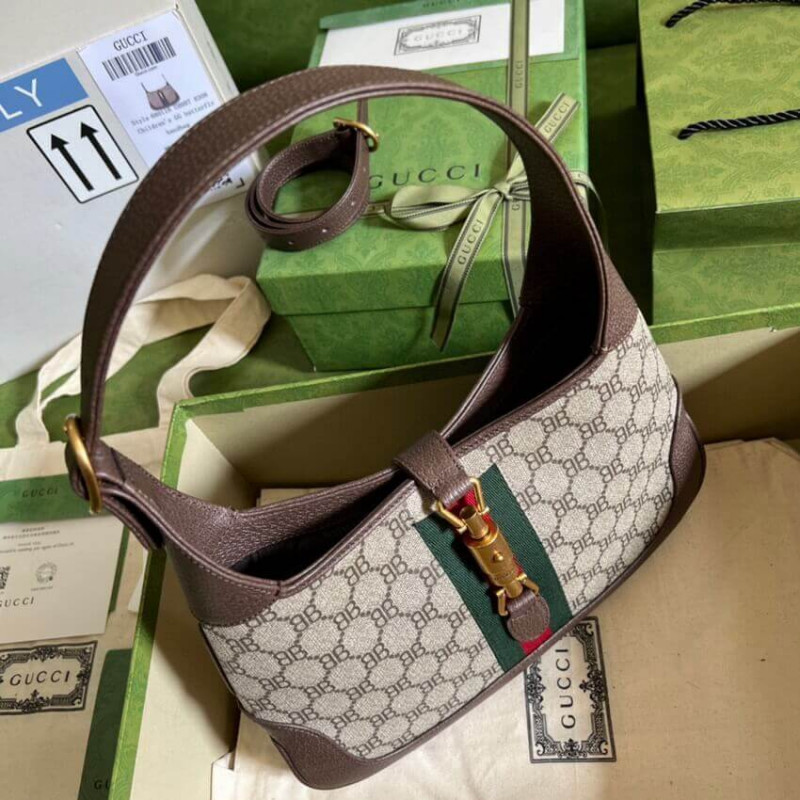 Gucci x Balenciaga Jackie 1961 Pequeña bolsa de vagabundo 680118 Café-5