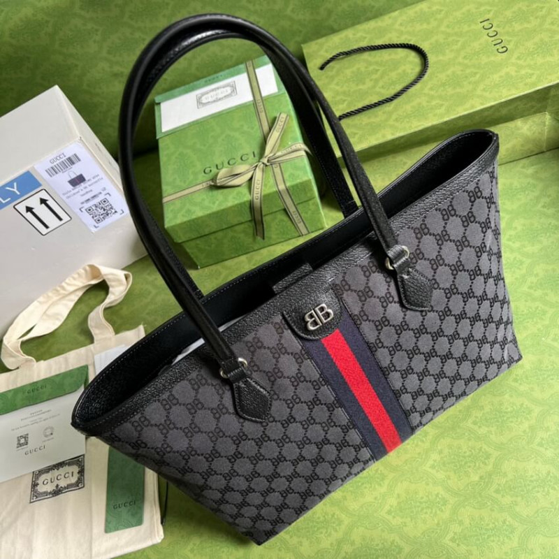 Balenciaga X Gucci Hacker Medium Tote Bolsa 680125 Negro-7