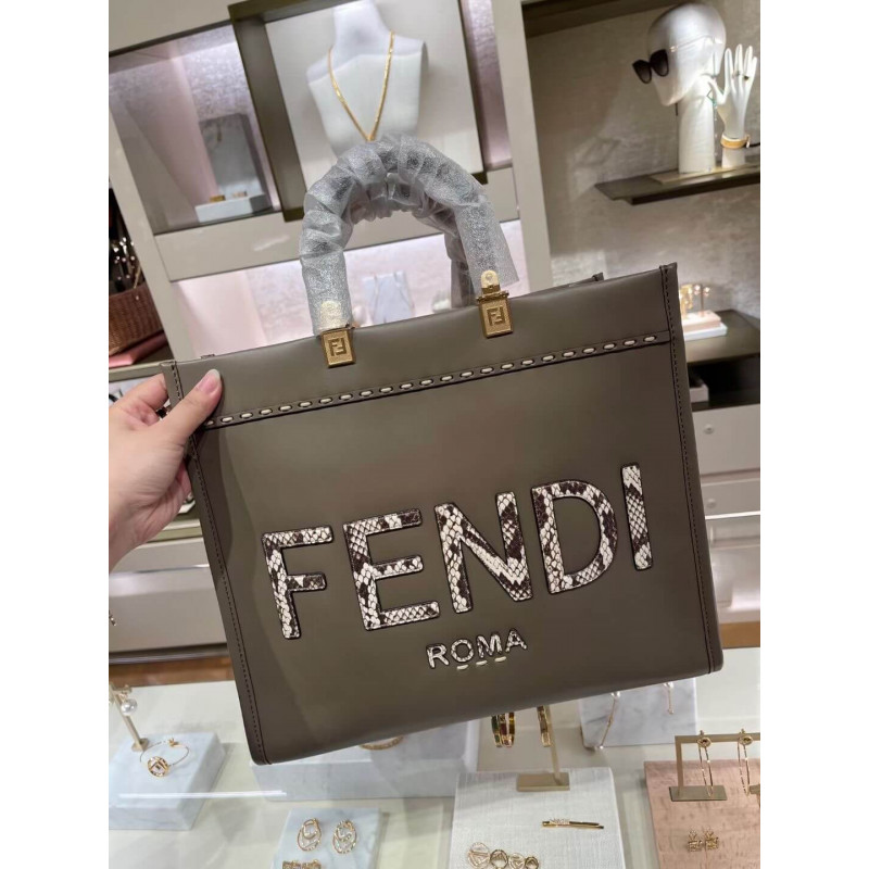 Fendi Medium Sunshine Shopper 8BH386 en cuero gris y elaphe-3