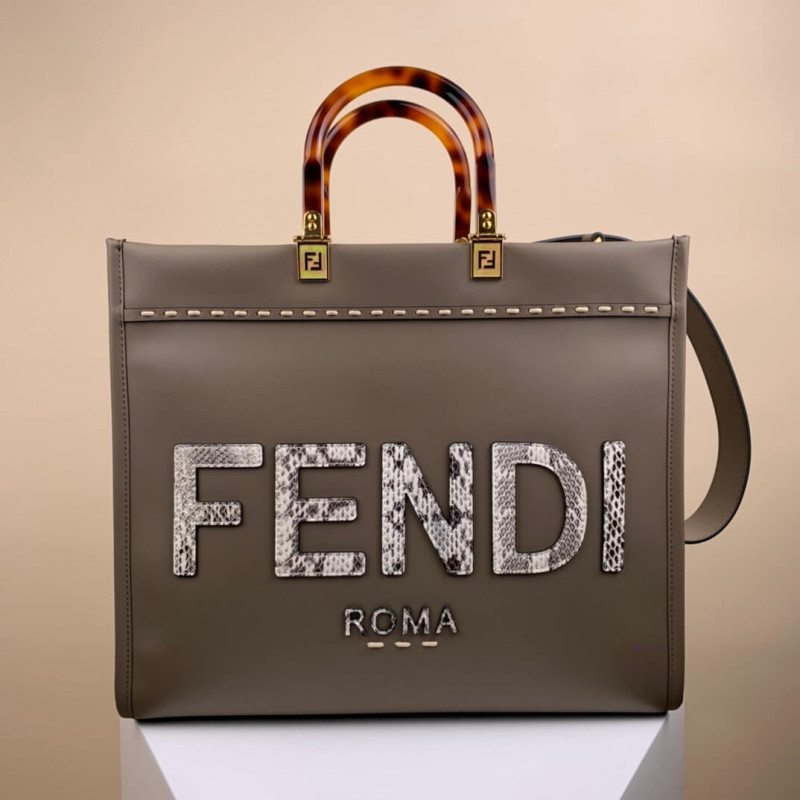 Fendi Medium Sunshine Shopper 8BH386 en cuero gris y elaphe-4