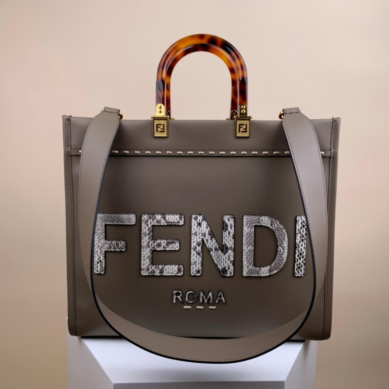 Fendi Medium Sunshine Shopper 8BH386 en cuero gris y elaphe-5