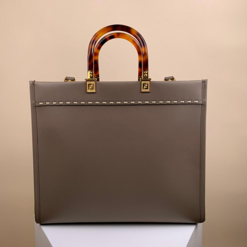 Fendi Medium Sunshine Shopper 8BH386 en cuero gris y elaphe-6