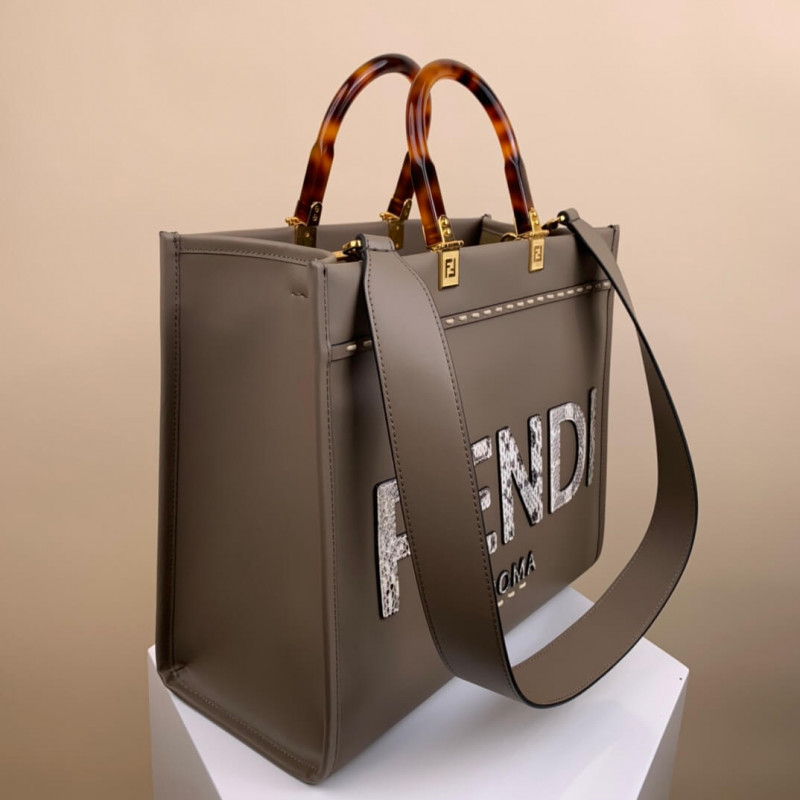 Fendi Medium Sunshine Shopper 8BH386 en cuero gris y elaphe-7