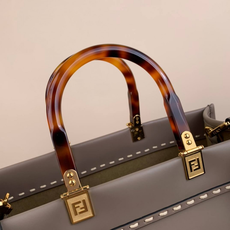 Fendi Medium Sunshine Shopper 8BH386 en cuero gris y elaphe-8