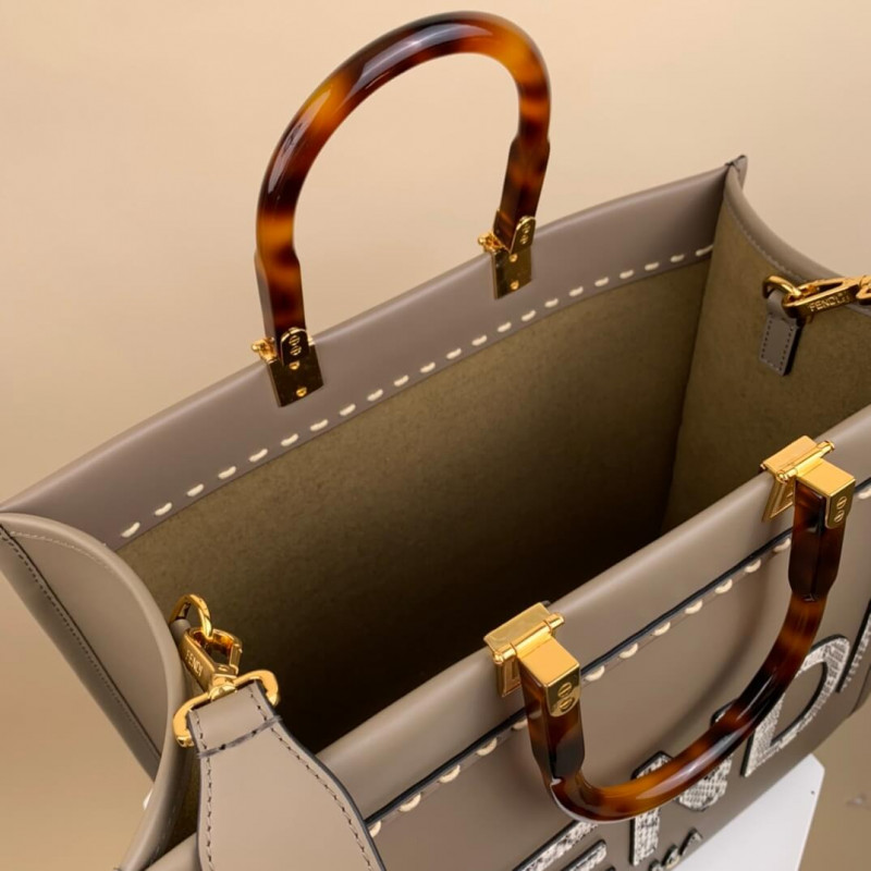 Fendi Medium Sunshine Shopper 8BH386 en cuero gris y elaphe-9