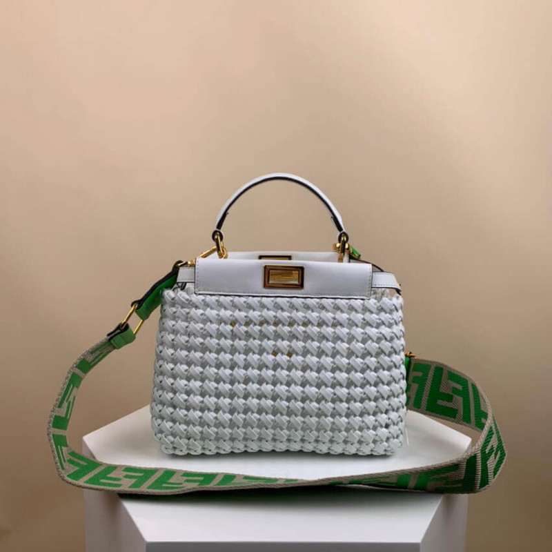 Fendi Peekaboo icónico mini de cuero bolso entrelazado 2031 blanco-2