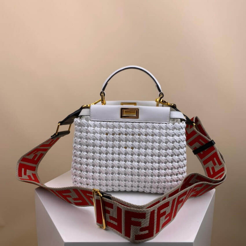 Fendi Peekaboo icónico mini de cuero bolso entrelazado 2031 blanco-3