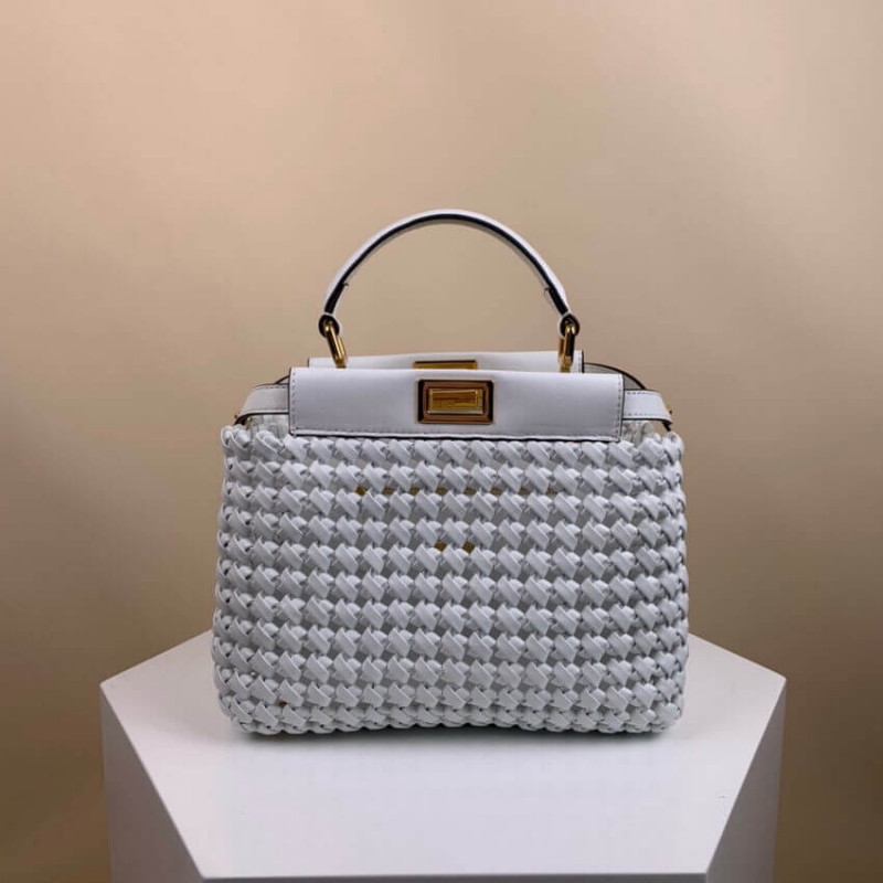 Fendi Peekaboo icónico mini de cuero bolso entrelazado 2031 blanco-4