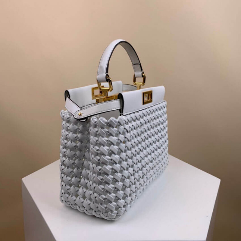 Fendi Peekaboo icónico mini de cuero bolso entrelazado 2031 blanco-5