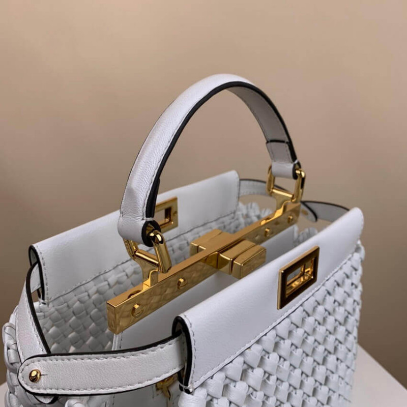 Fendi Peekaboo icónico mini de cuero bolso entrelazado 2031 blanco-6