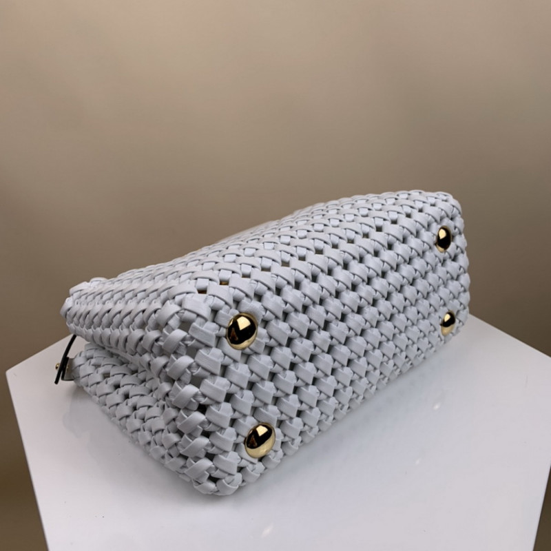 Fendi Peekaboo icónico mini de cuero bolso entrelazado 2031 blanco-7