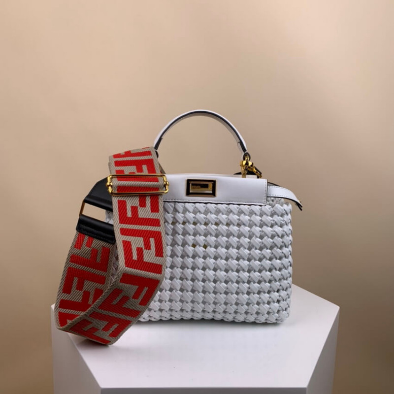 Fendi Peekaboo icónico mini de cuero bolso entrelazado 2031 blanco-10