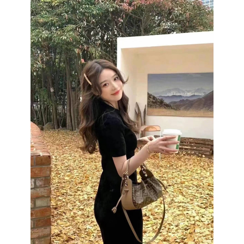 Fendi Pomodorino Brown FF Fabric Mini Bolsa 8BS059-1