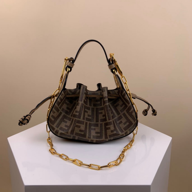 Fendi Pomodorino Brown FF Fabric Mini Bolsa 8BS059-4