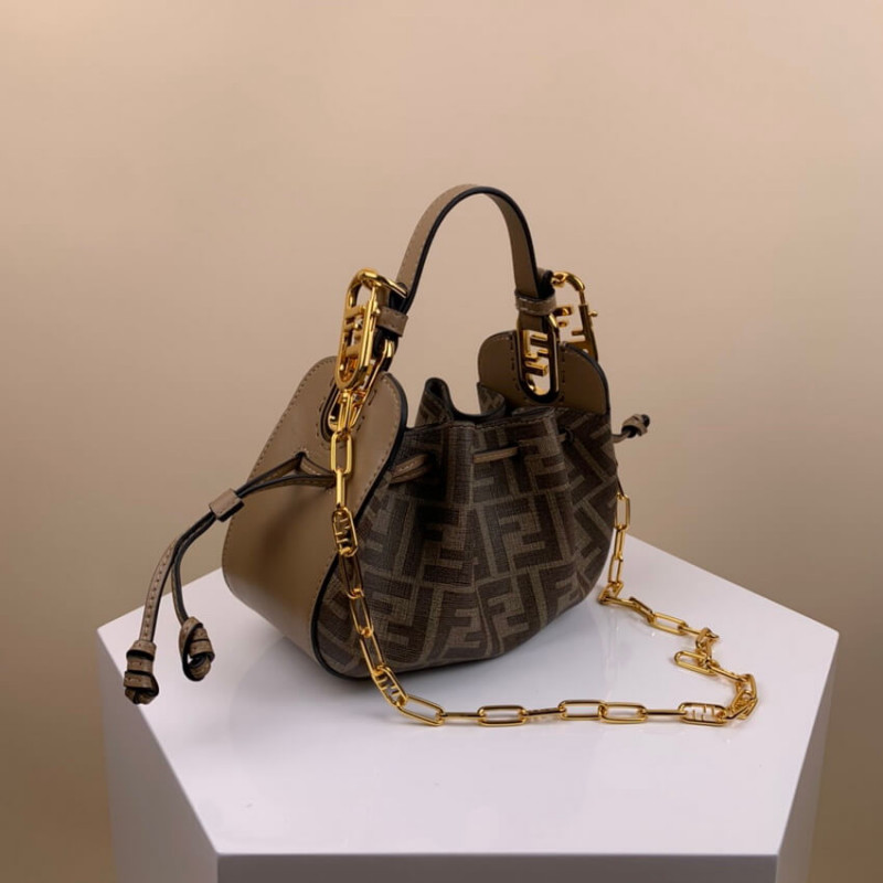 Fendi Pomodorino Brown FF Fabric Mini Bolsa 8BS059-5