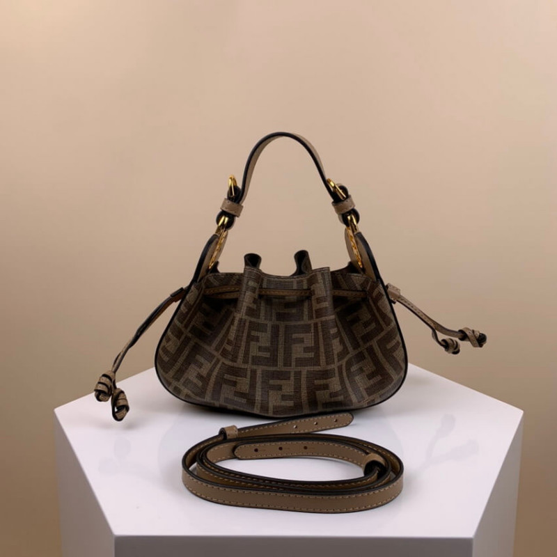 Fendi Pomodorino Brown FF Fabric Mini Bolsa 8BS059-6
