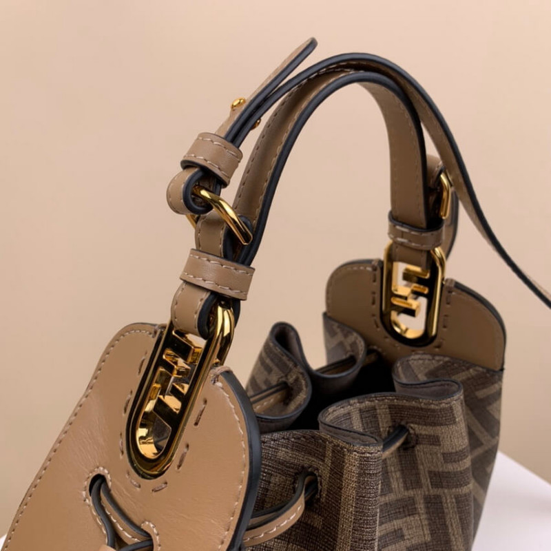Fendi Pomodorino Brown FF Fabric Mini Bolsa 8BS059-9