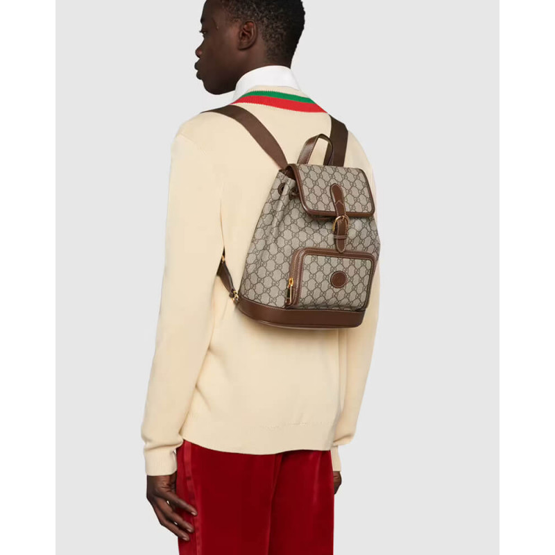 mochila Gucci con g de enclavamiento en GG Supreme 674147-1