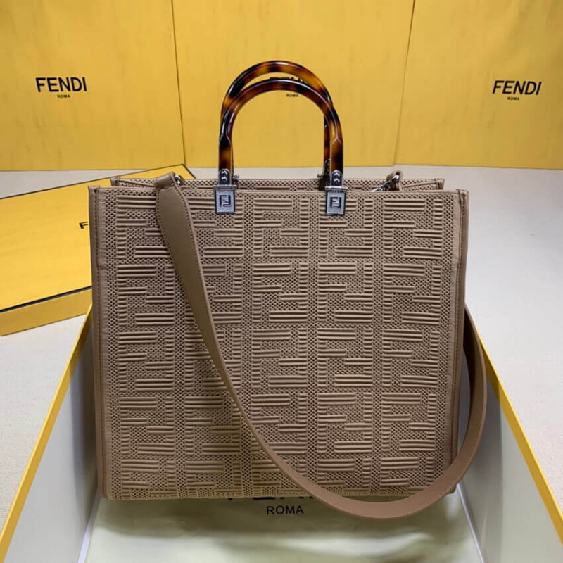 Fendi Medium Sunshine Tote Bolsa en Apricot FF Fabric 8BH386-4