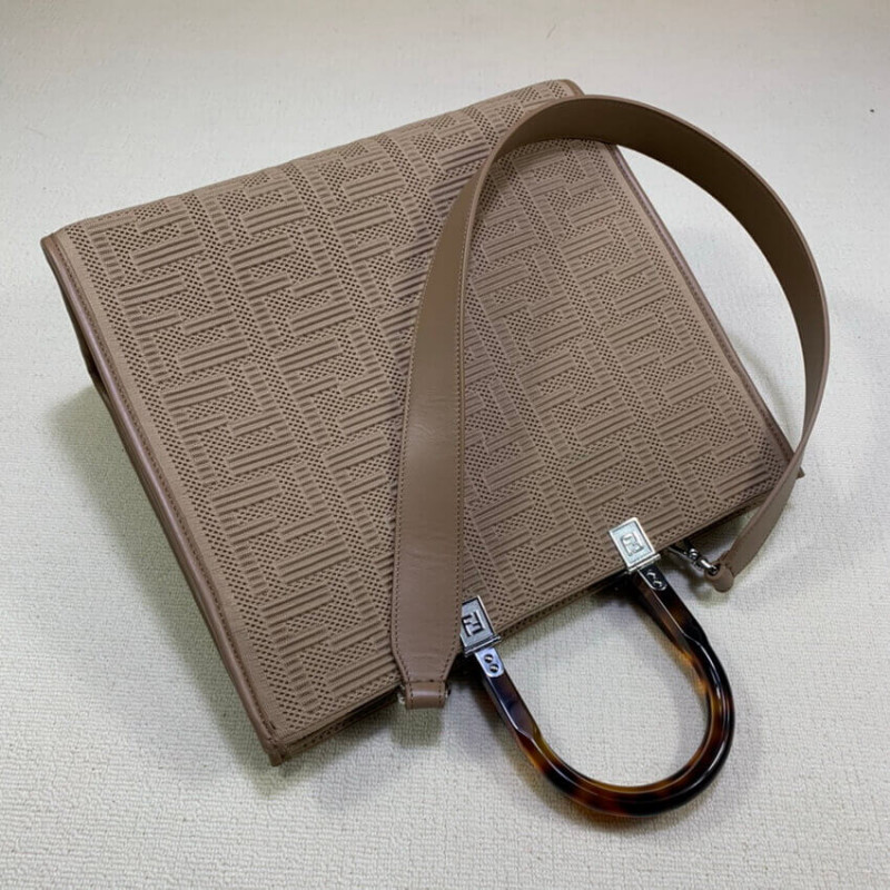 Fendi Medium Sunshine Tote Bolsa en Apricot FF Fabric 8BH386-6