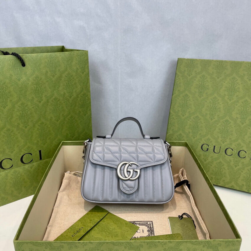 Gucci GG Marmont Grey Matelasse Leather Mini Top Many Bolsa 583571-2