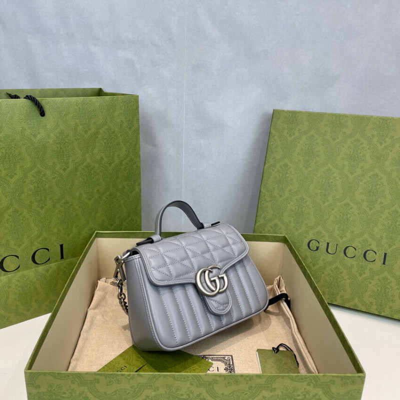 Gucci GG Marmont Grey Matelasse Leather Mini Top Many Bolsa 583571-3