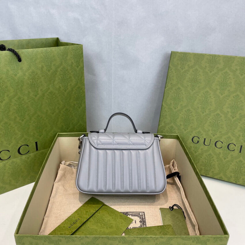 Gucci GG Marmont Grey Matelasse Leather Mini Top Many Bolsa 583571-4