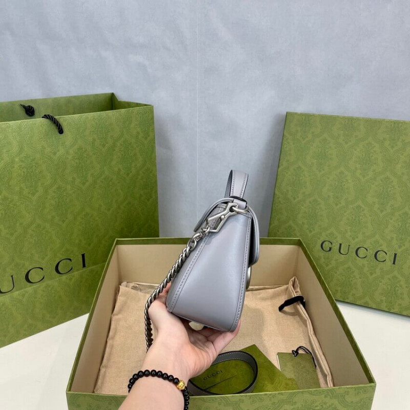 Gucci GG Marmont Grey Matelasse Leather Mini Top Many Bolsa 583571-6