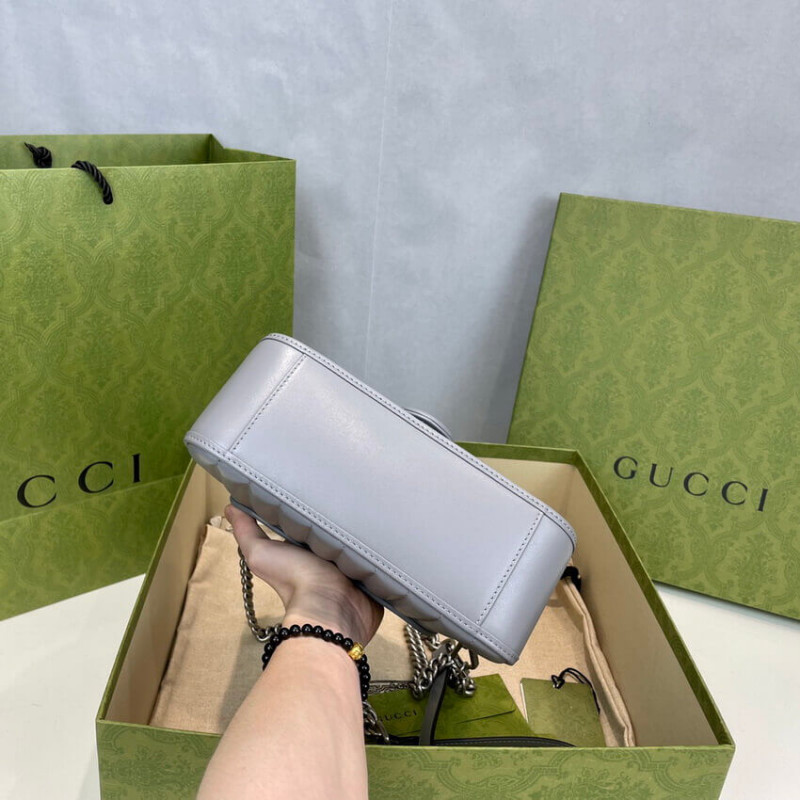 Gucci GG Marmont Grey Matelasse Leather Mini Top Many Bolsa 583571-7